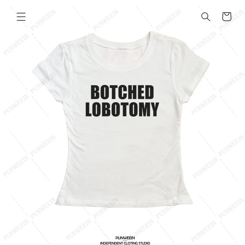 Botched Lobotomy Y2k Crop Tops 2000s Streetwear Harajuku Women T-shirt Short Sleeve Cropped Tees Fashion Cute Baby Tees E-girls