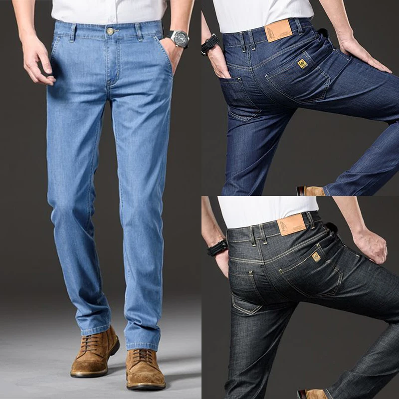 

Summer new men's micro elastic straight leg denim pants with shape and skin friendly business men's pants in multiple sizes