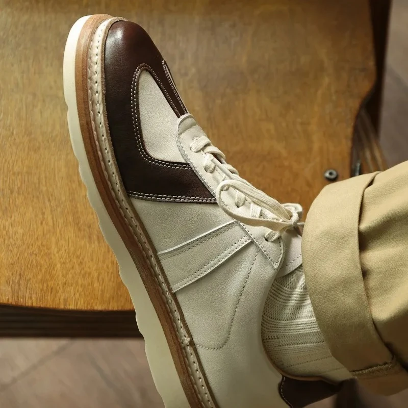 High Quality Genuine Leather Color Blocked Stitching Low Top Outdoor Casual Shoes Men's Luxury Sport Oxfords Male Training Shoes