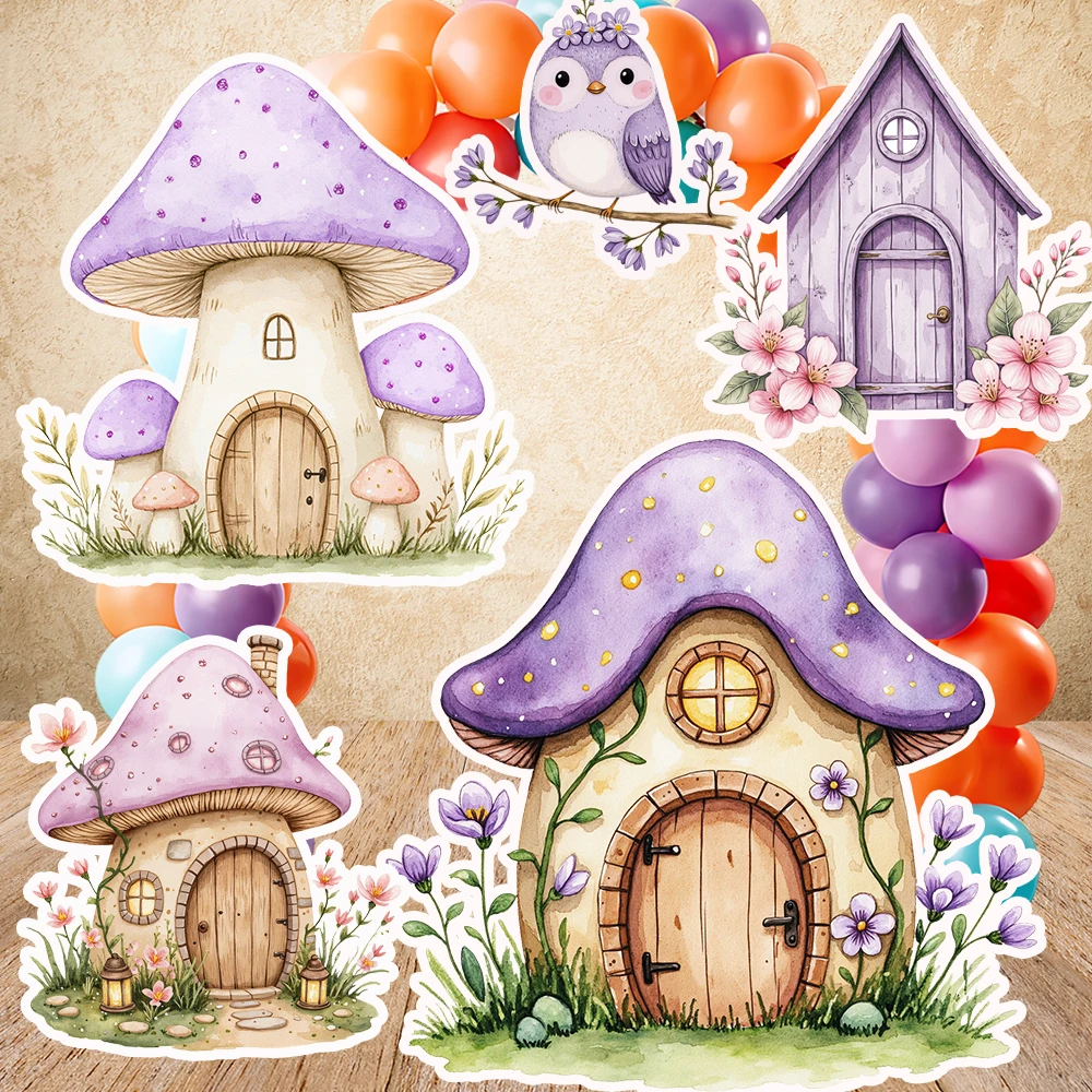 

Watercolor Purple Fairy Cutouts Magical Garden Flower Mushroom House Foam Board Girls Cardboard Photo Prop Birthday Party Decor
