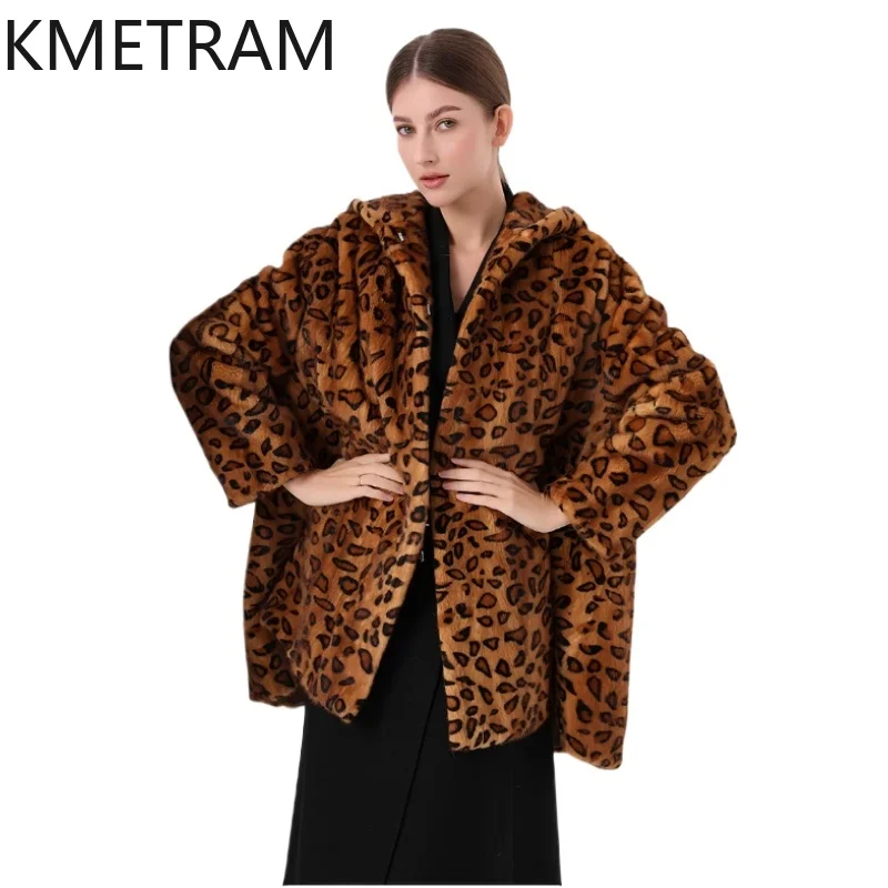 

100% Natural Mink Fur Jacket Woman High Quality Leopard Printed Real Fur Coat with Hood Winter Coats Women Clothing 2025 шуба