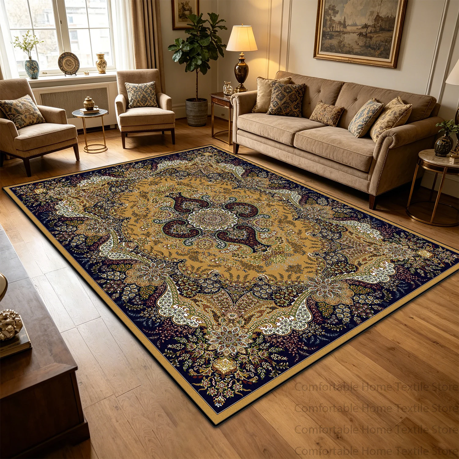 European American Style Retro Large Living Room Carpet Soft Entrance Door Mat Foldable Washable Large Size Coffee Tables Mat