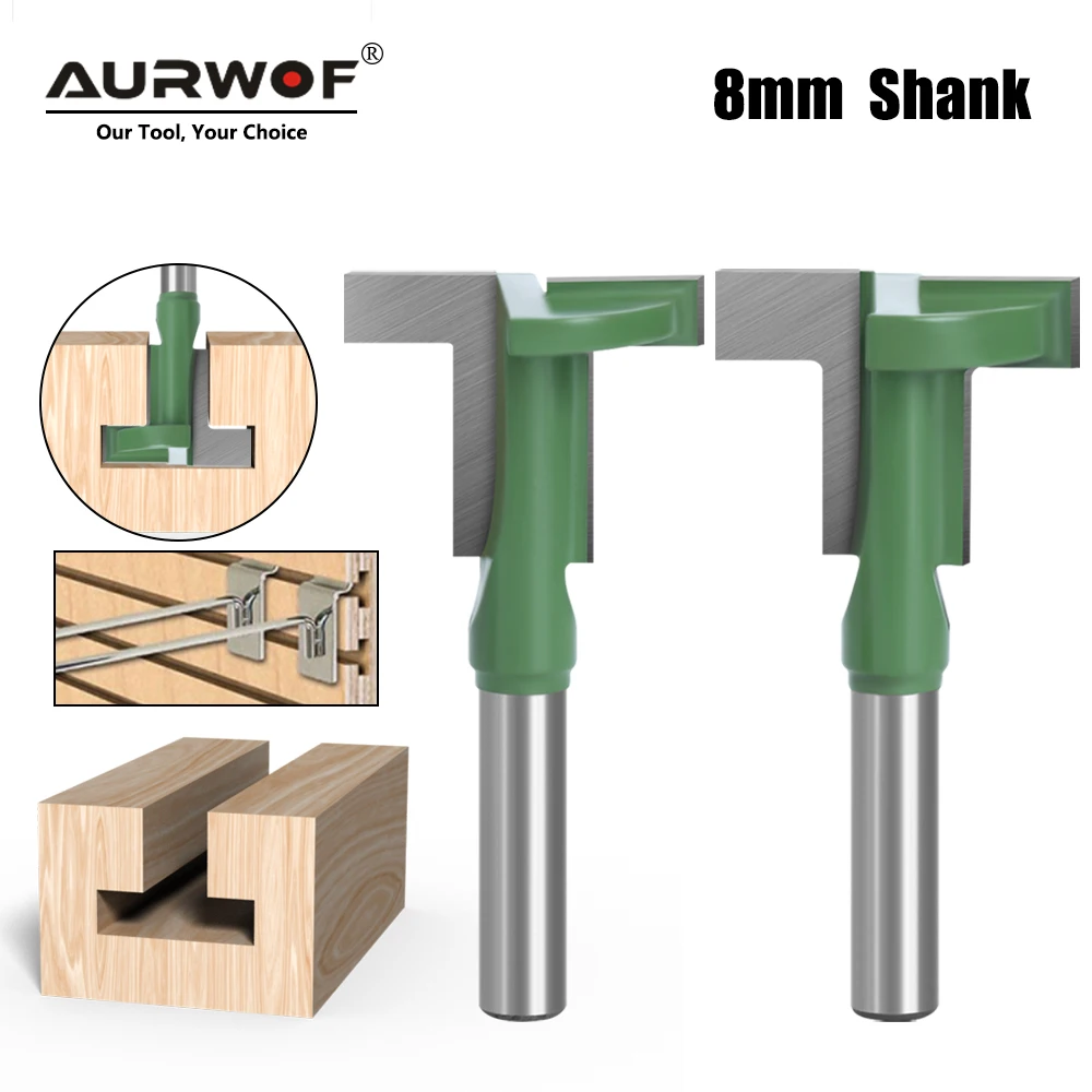 AURWOF 8mm Shank T-Slot Router Bit 28mm 32mm Straight Edge T-Track Cutter For Woodworking Grooving Milling MC02090S