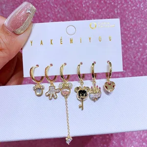 만화 캐릭터 미키 마우스 지르콘 스터드 이어링 조절 가능한 귀걸이 6 피스 세트 패션 학생 애니메이션 보석 액세서리 10 최고의 판매 Donald Duck Earrings -№9