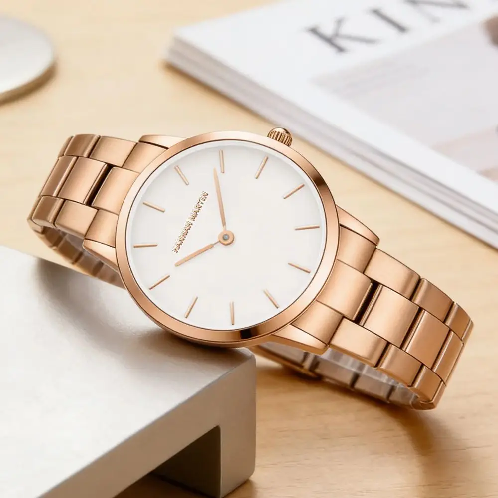 Womens Watch Rose Gold Stainless Steel Japan Movement Quartz Clock 33mm Fashion Dress Casual Couple Jewelry Watches reloj mujer view 5