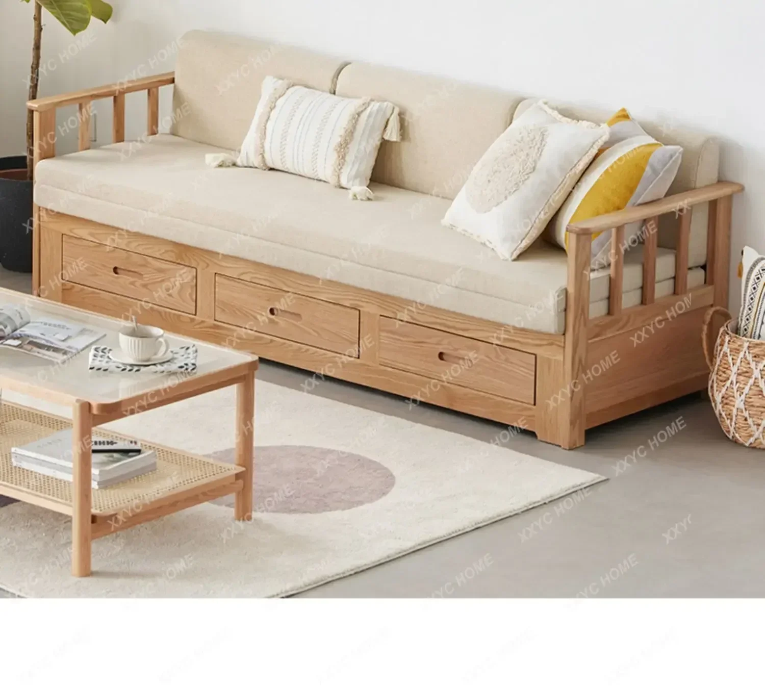 

Диван-кровать из массива дерева, простой современный выдвижной диван, дубовый многофункциональный диван-кровать для гостиной, мебель для дома, диван Muebles