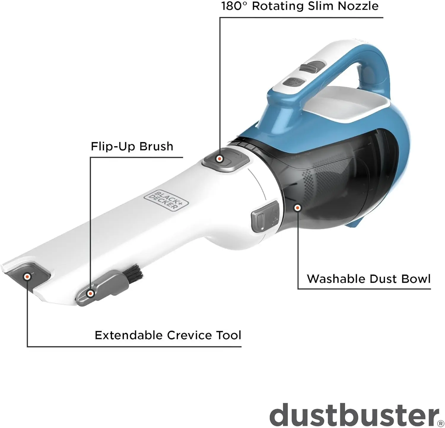 BLACK + DECKER dustbuster AdvancedClean vakum genggam nirkabel, vakum rumah dan mobil ringkas dengan alat celah