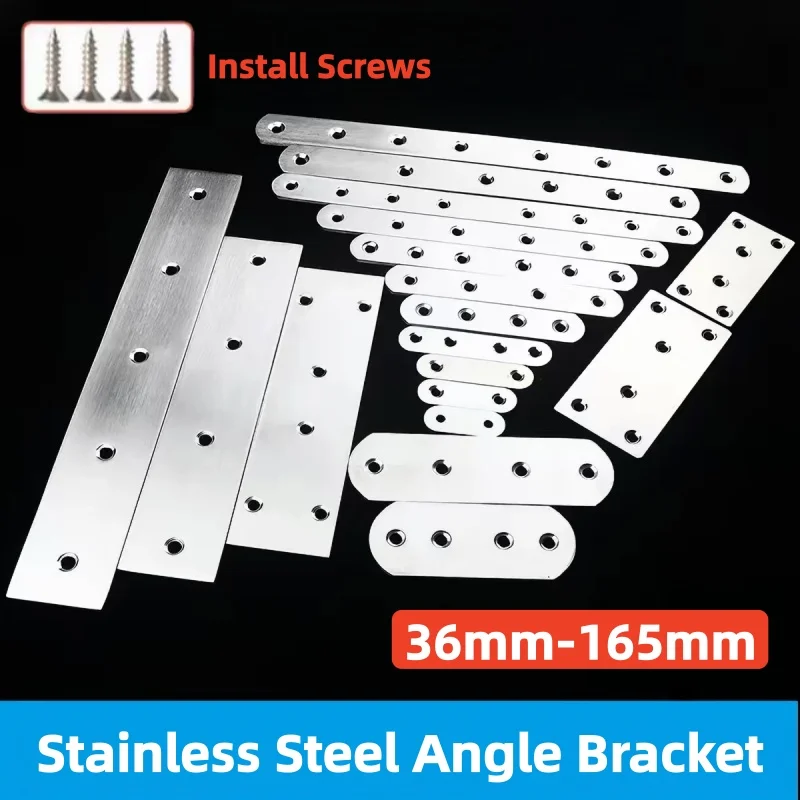 2‑10Pcs 36‑165mm Thickened Stainless Steel Mending Joining Plate Flat Straight Brace Bracket Wooden Board Furniture Hardware
