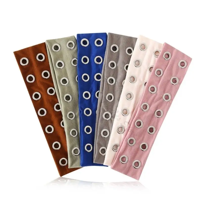 6pcs New Color Elastic Grommet Eyelet Headbands Hollow Out Y2k Goth Punk Spiked Hairbands For Women Girls Hair Accessories