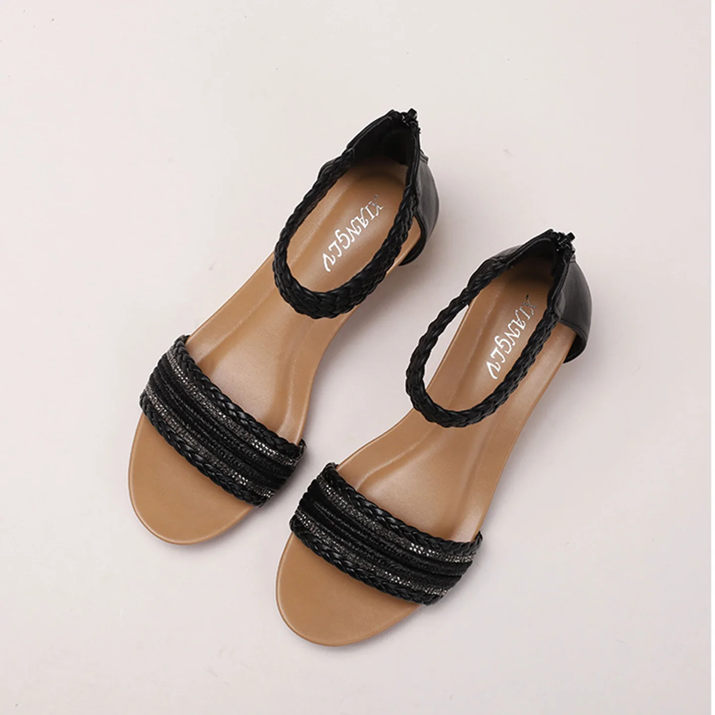 

Roman sandals women's summer new style with comfortable back zipper Bohemian style holiday non slip high heels casual sandals