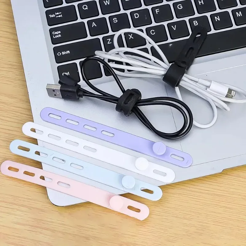 Silicone Cable Ties Reusable Cable Straps Elastic Adjustable Cord Organizer Management for Earphone USB Wire Charging Cables