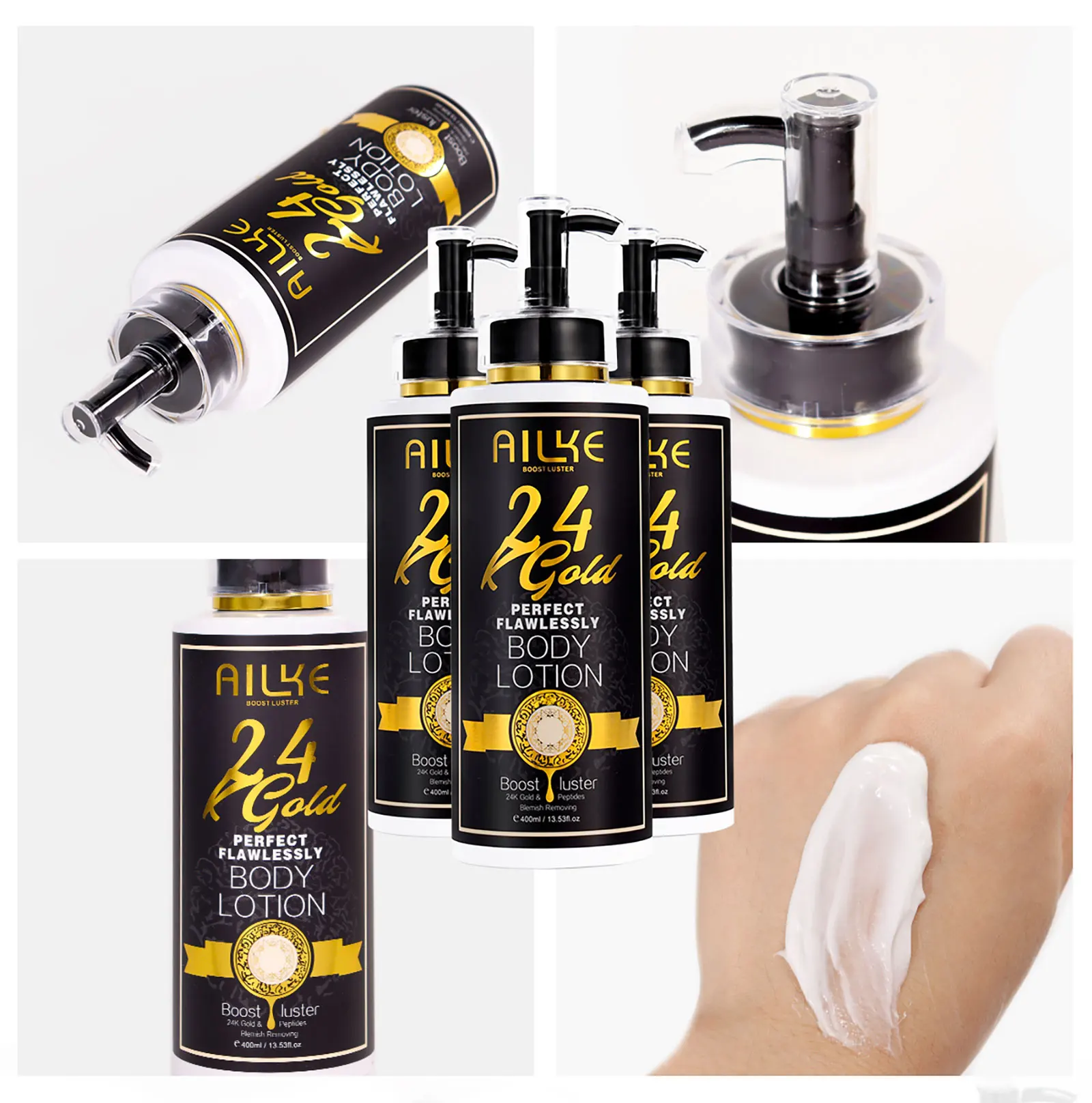 AILKE 24k Gold Perfekte makellose Körperlotion, aufhellend, hemmt Melanin, feuchtigkeitsspendend, UV-Schutz, mit Nikotinamid-Vitamin C – Detail 7