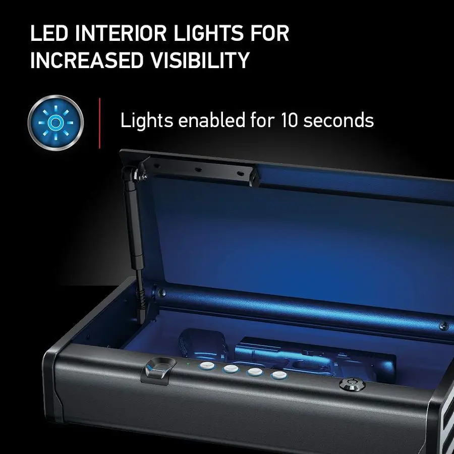 ตู้เซฟปืนไบโอเมตริกสำหรับปืนพก, ตู้เซฟปืนแบบสแกนลายนิ้วมือพร้อมไฟภายใน, ความจุปืนพก 2 กระบอก, ที่เก็บปืนพร้อมระบบยึดติดพื้น