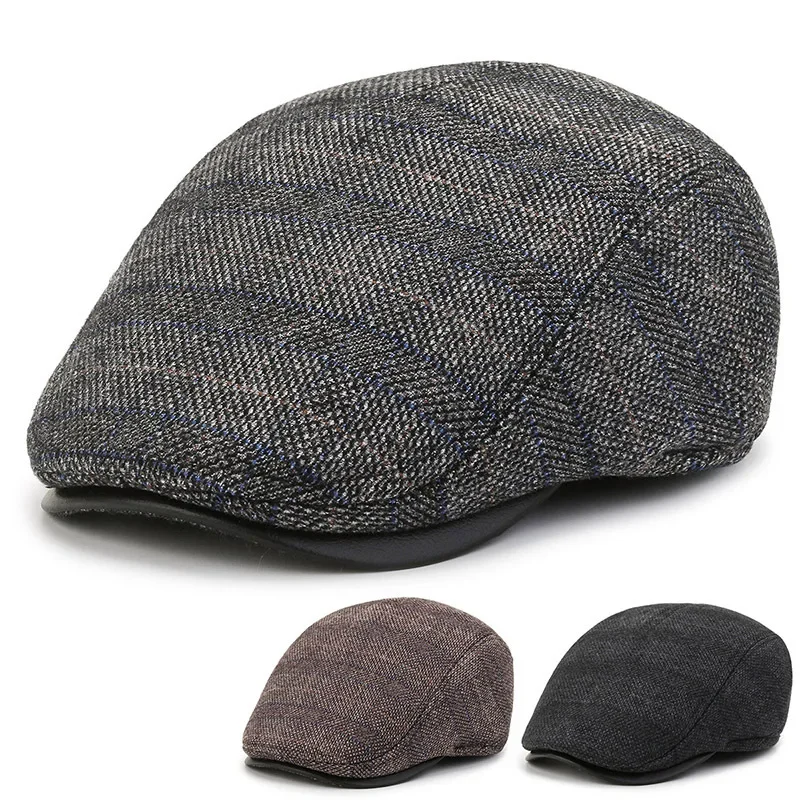 Autumn and winter hat men in the elderly cap middle-aged men forward hat retro plaid warm beret