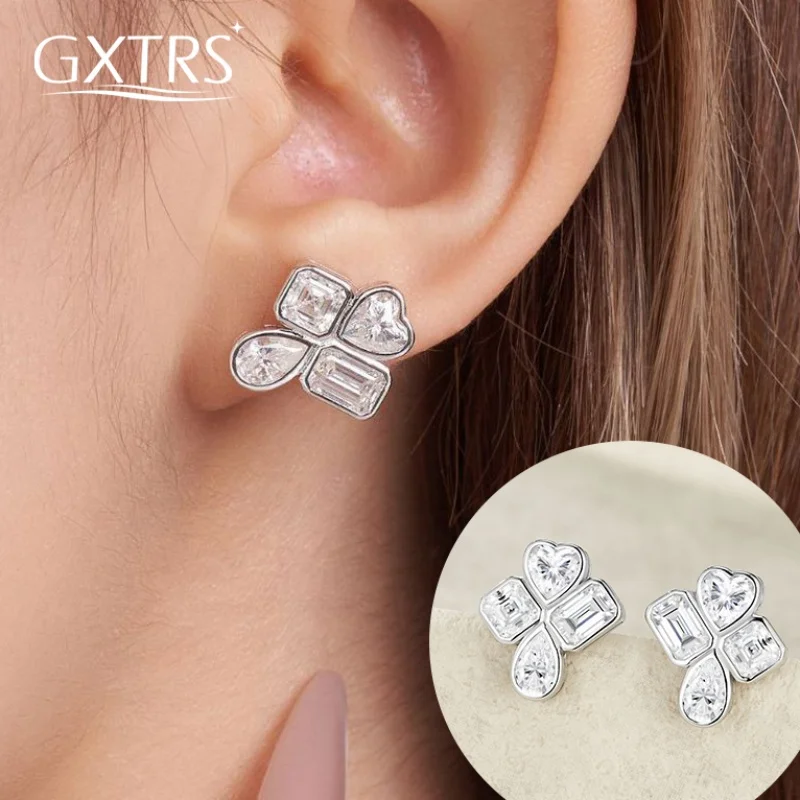 

GXTRS Full Moissanite Stud Earrings Women 925 Sterling Silver Heart/Pear Lab Diamond Wedding Party Ear Studs Fine Jewelry Gifts
