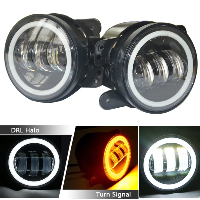 1Pair 4Inch Round Led Fog Light 30W Projector lens With Halo Ring DRL Lamp Off Road White Fog Lamps For JEEP JK Dodge Cherokee