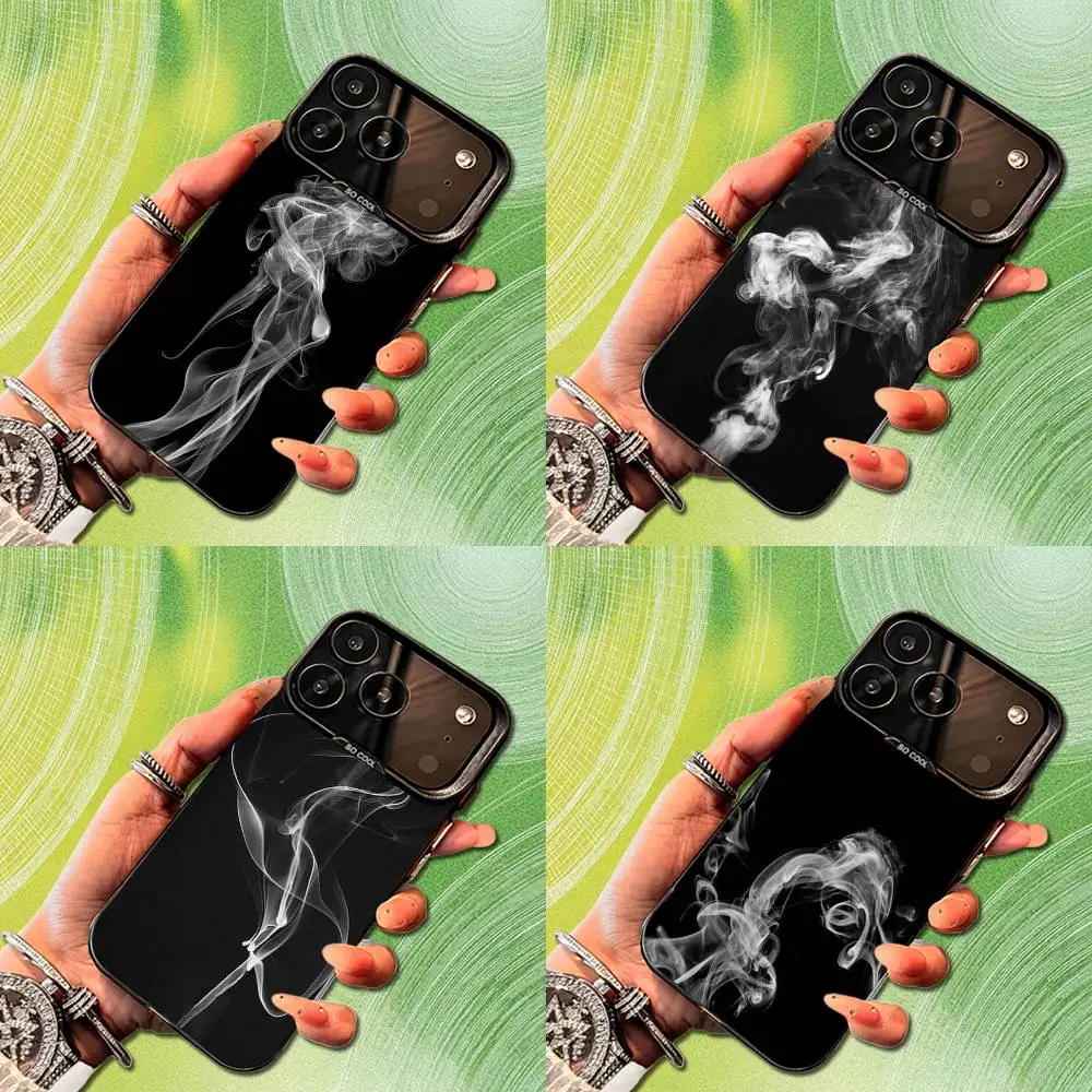 Custodia per telefono Smoke Art in bianco e nero per iPhone 14,17,13,12,11,16,15, Mini,Pro,SE,XS,MAX, cover in silicone nero opaco