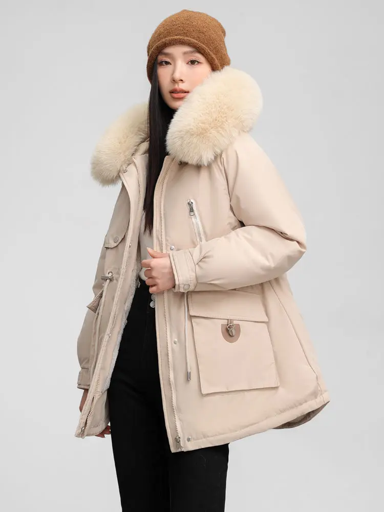 

Парка женская осенняя однотонная с имитацией утепления, на завязках, средней длины, с защитой от холода, с клапанами, средней длины, на шнуровке, для молодых, многослойная, с эффектом шерсти