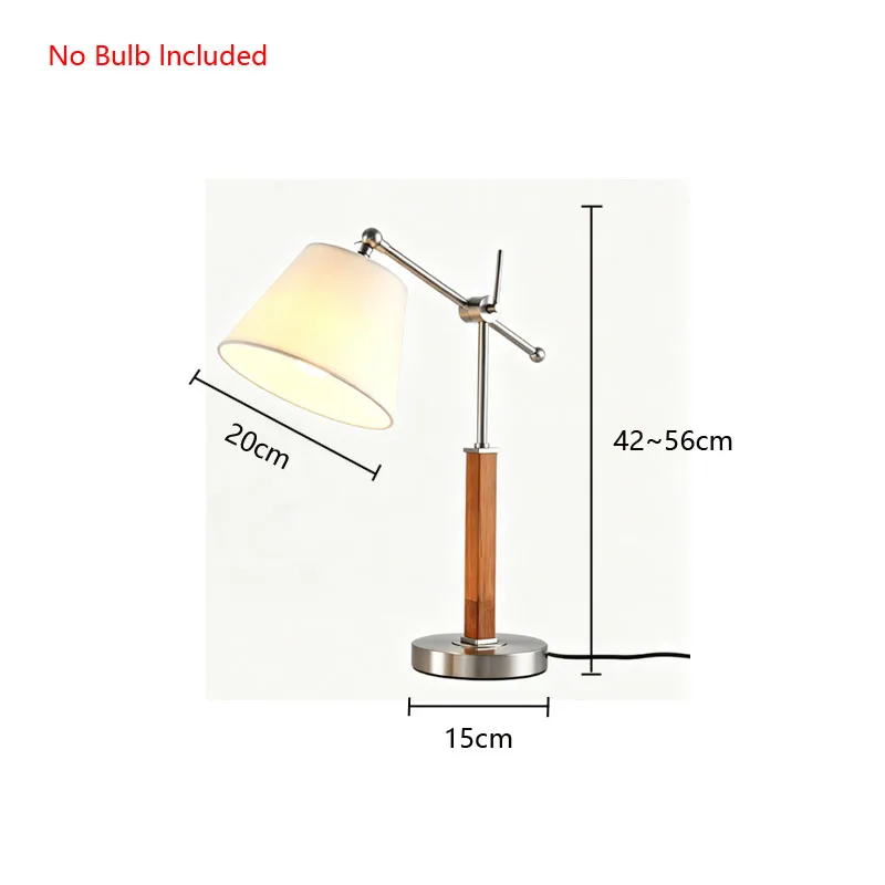 Simple And Modern Bedroom Desk Lamp With Adjustable Metal Arm Solid Wood Table Lampliving Room Study Reading Fabric Lamp