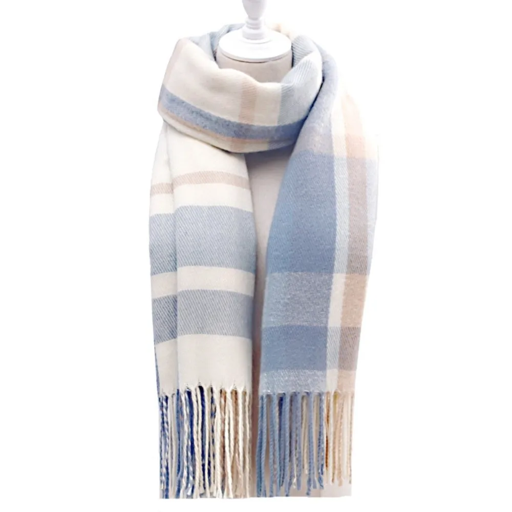 

Soft Classic Plaid Scarf Contrast Color Cold-proof Knitted Wool Scarf Korean Style Polyester Long Neckscarf with Tassel Couple