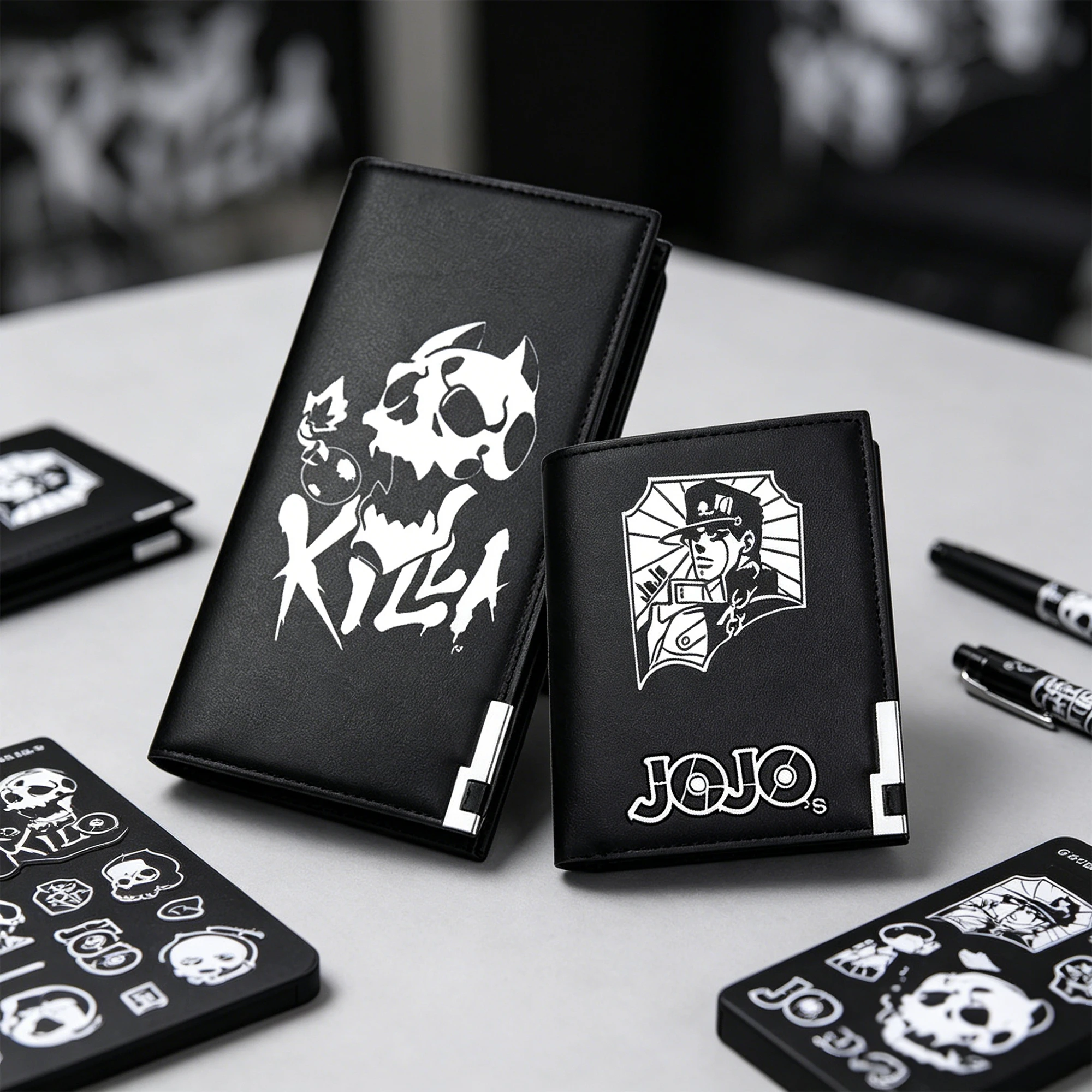 JoJo\'s Bizarre Adventure Anime Short Wallets Cartoon ID Card Holder Pu Leather Kujo Jotaro Men Money Bag Boys Boys Change Purses