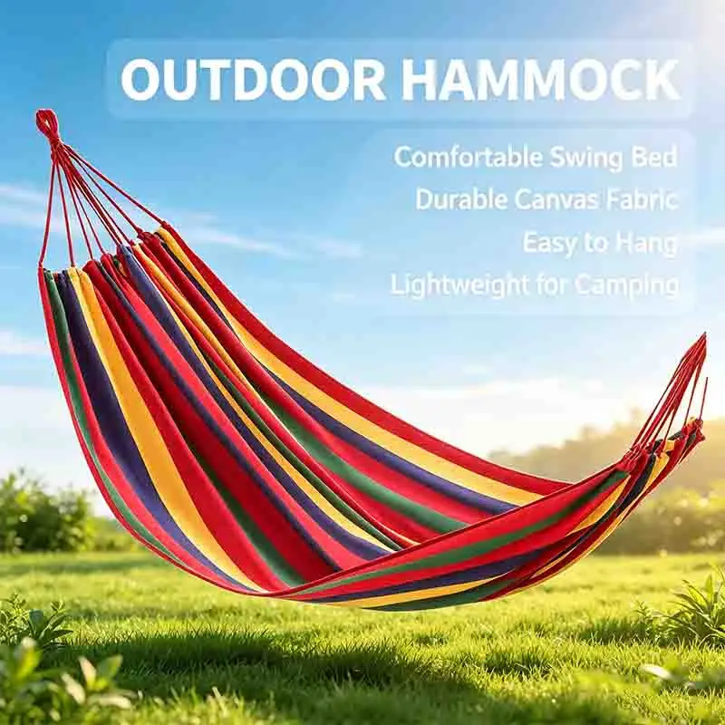 Durable Lightweight Outdoor Camping Hammock Anti Tear Fabric Hanging Swing Bed Suitable Patio Balcony Park Travel OutdoorLeisure