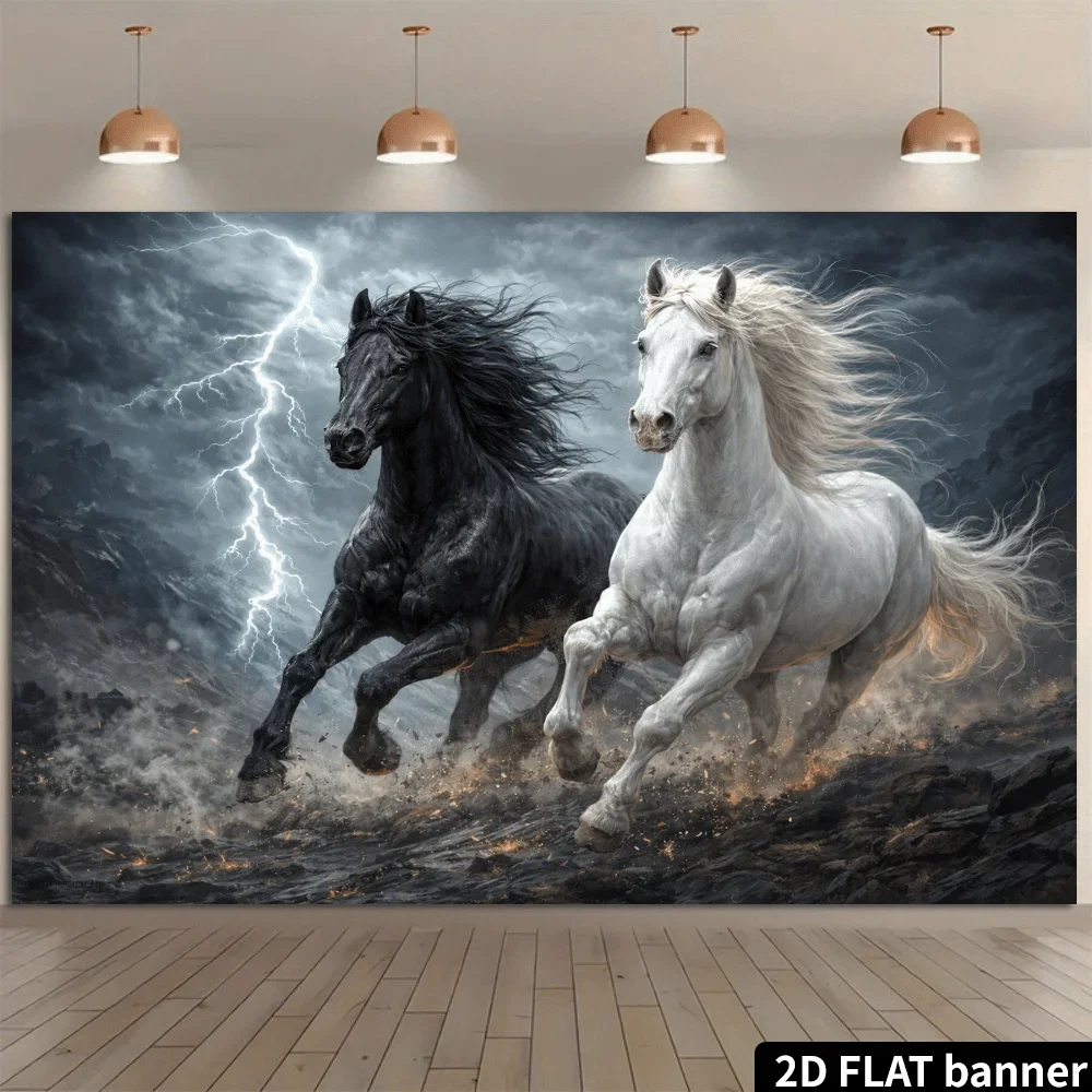 Epic Horse Race Wall Art Canvas Print Dark Stormy Horses Galloping Power Equestrian Decor tapestry for dorm room
