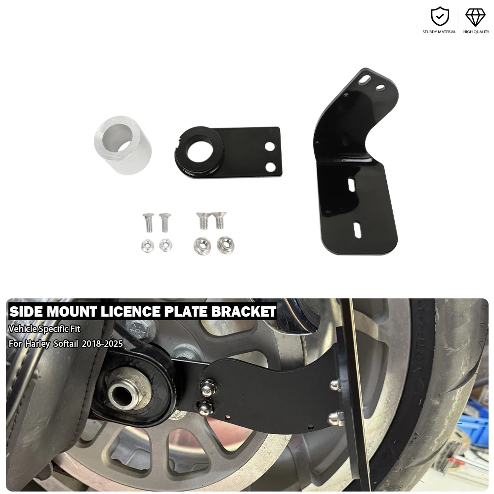 Side Mount Licence Plate Bracket Fits For Harley Low Rider ST/Super Glide/Deadwood/Fat Boy/Street Bob/Breakout Softail 2018-2026
