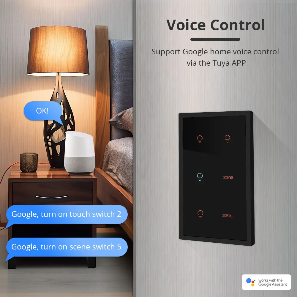 Yagusmart Zigbee Smart 4 Gang Light Switch 2 Gang Scene Switch Tuya Smart Life APP Remote Control Google Home Black Switch