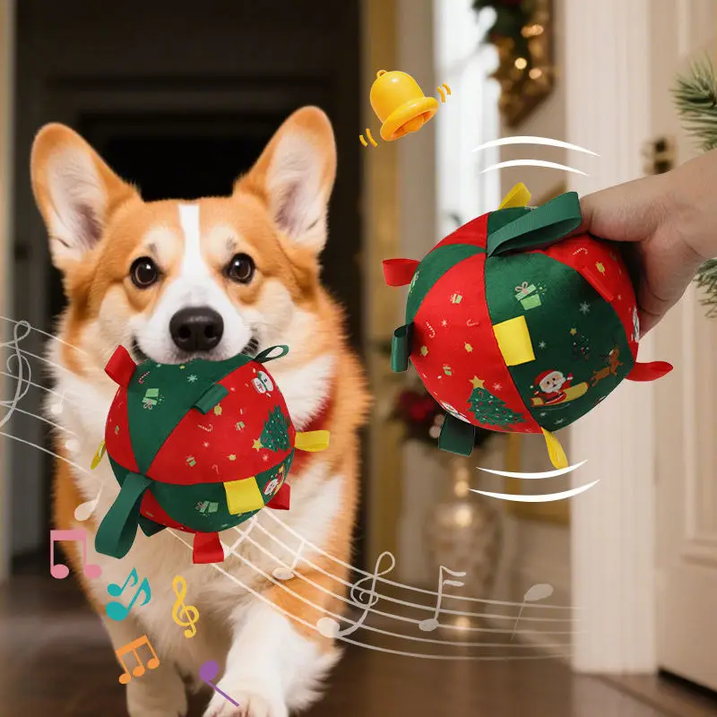 

Interactive Dog Ball, Christmas Plush Chew Balls Toy Squeaky Pet Enrichment, Teething Training Outdoor Holiday Playtime