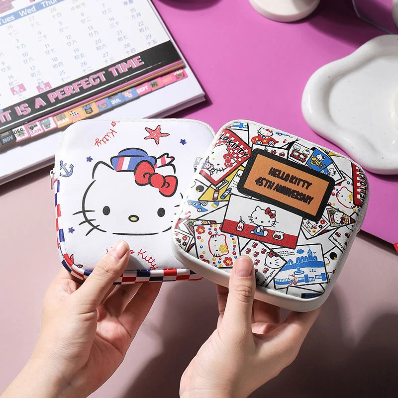 Cute Sanrio Hello Kitty Tampon Bag Sanitary Napkin Pad Pouch Cosmetic Bag Waterproof Multi-function Storage Bag Coin Purse Gifts