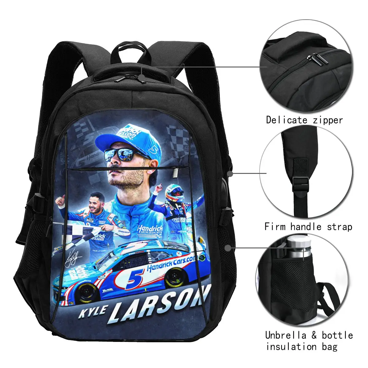 Kyle Larson 5 Travel Laptop Backpack, Business Water Resistant Backpack with USB Charging Port, College Bag for Men & Women