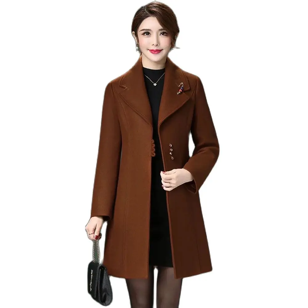 

Woolen Coat Female Long Korean Version Of Loose Slim Middle-Aged Mother Fashion Autumn And Winter Large Size Warm Woolen Toat.