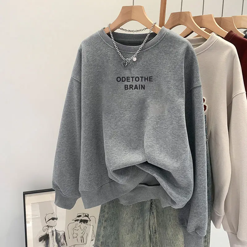 

Толстовка с круглым вырезом для женщин, весна-осень 2021, новый свободный повседневный простой топ с буквенным принтом, Ins