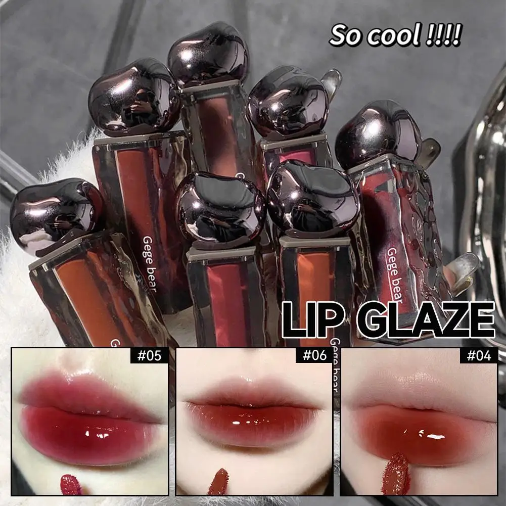 Brillo Labial Transparente Naranja Brillante, Lápiz Labial Líquido Rojo Efecto Espejo, Tinte Labial Humectante de Larga Duración, Cosméticos