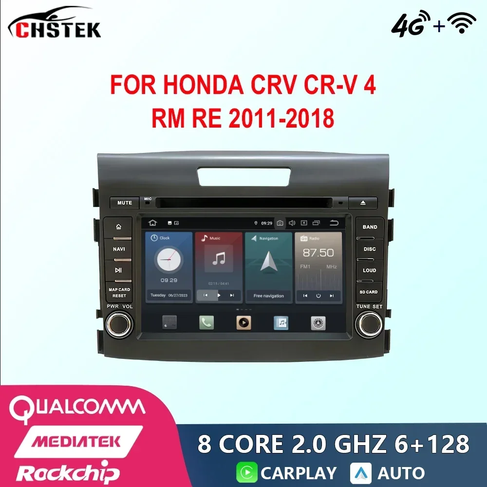 

CHSTEK Car Radio 2 Din Android 12 For Honda CRV CR-V 4 RM RE 2011-2018 Qualcomm Bluetooth DVD CarPlay WIFI 4G GPS DSP Autoradio