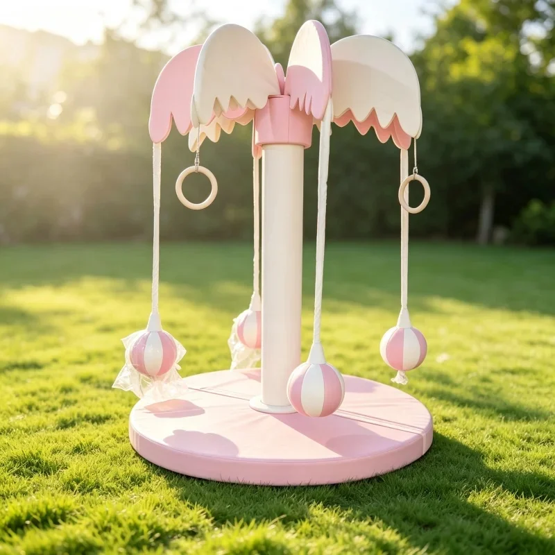 Princess White Pink Purple Indoor/Outdoor Kids' Merry Go Round Coconut Soft Play Carousels for  Party Hire Playground Equipment