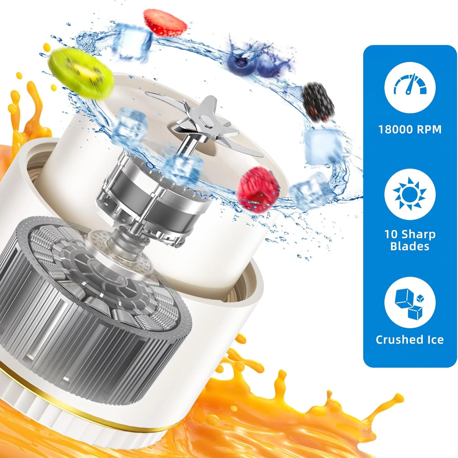 

Compact Rechargeable Portable Blender with 10 Blades, Personal Size for Shakes and Smoothies, 3000mAh Mini Fruit Juice Mixer, Tr