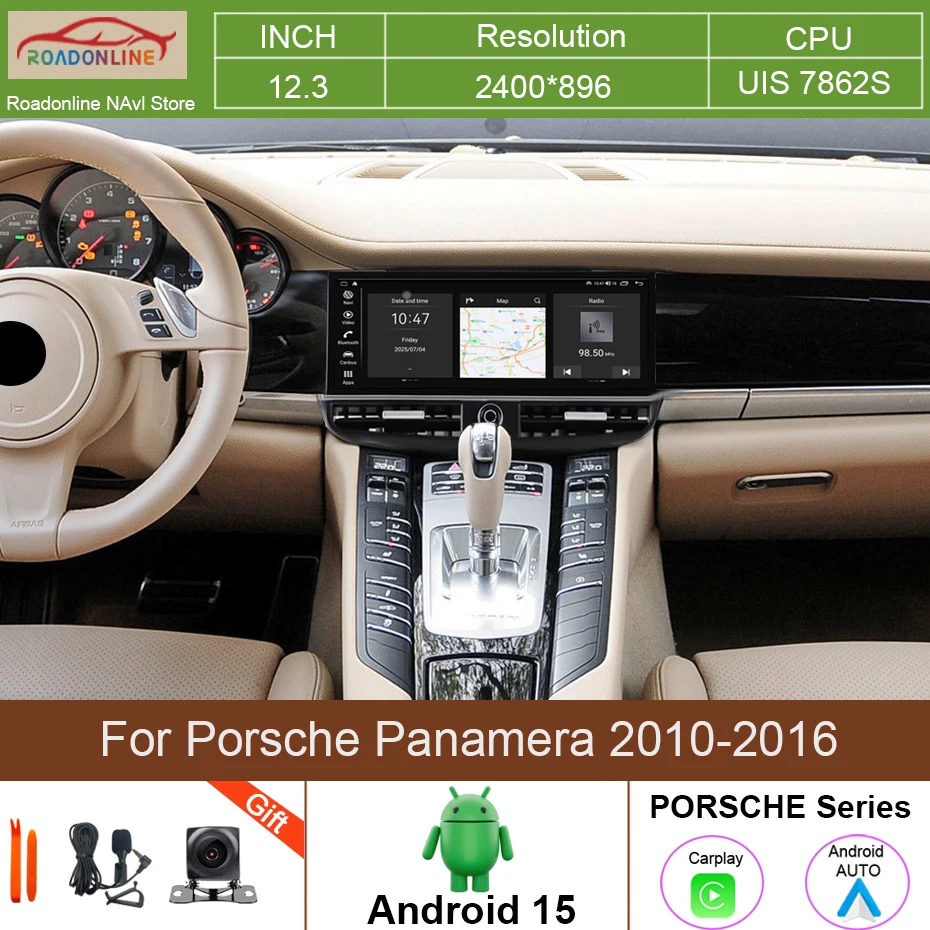 12.3 INCH Android 15.0 Car Radio For Porsche Panamera 2010-2016 Multimedia Video Player GPS Navigation 4G WiFi