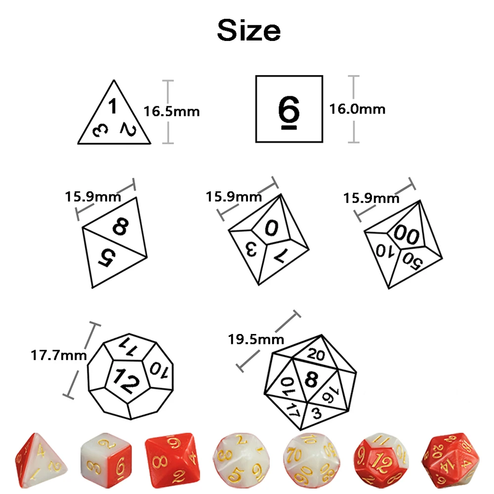 Polyhedral Dice Set for Role Playing Games, Double Color Dice for DND Board Game, 7-Piece Dice Set