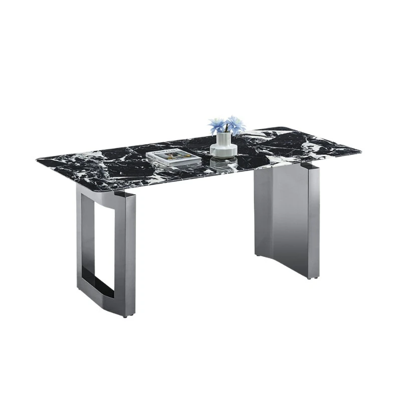 

Bulgari marble dining table premium Italian dining table and chairs high-end retro natural black luxury stone rectangular