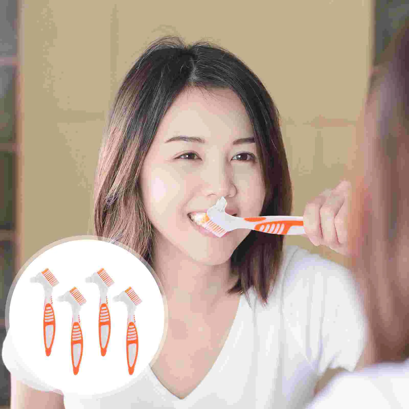 

4 Pcs Cleaning Brush Denture Toothbrush Toothbrushes Household Rubber Creative False Teeth Cleaners Double-sided