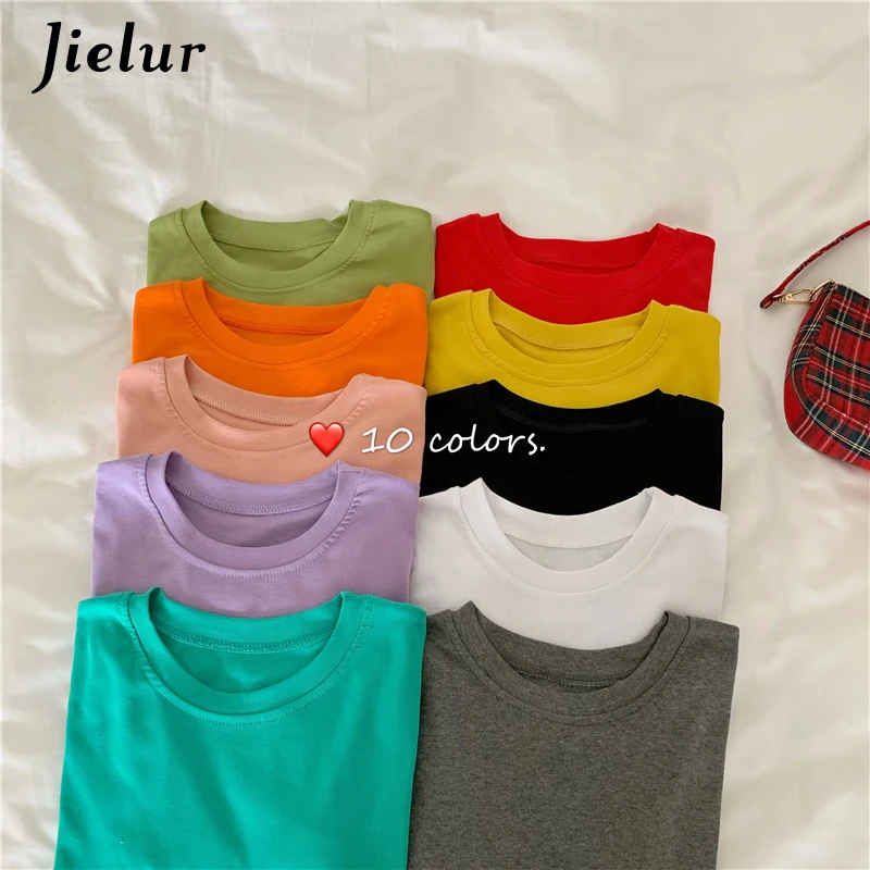 Summer O-neck Solid Color Short T-Shirt Short Sleeve T Shirt Women Slim Basic Chic Korean Tshirt Elastic Tee 10 Colors