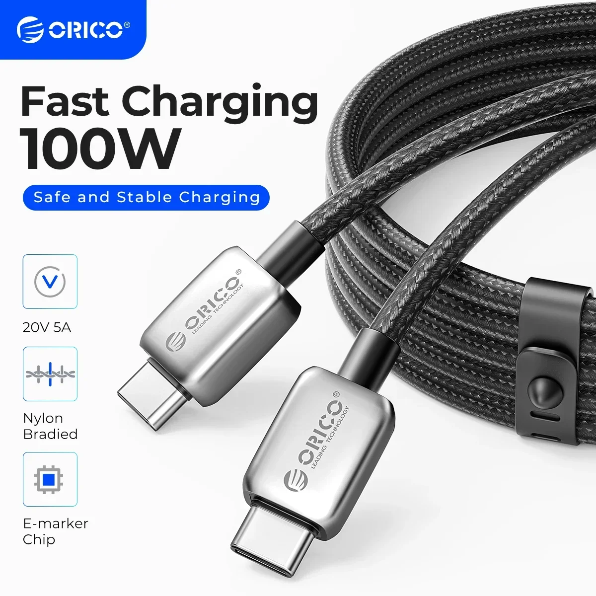 Orico 100w pd usb c cabo 5a cabo usb tipo c carregador cabo de carregamento rápido tipo c náilon trança para xiaomi macbook pro ipad pro ar samsung