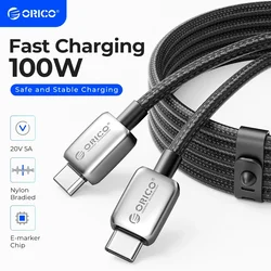 ORICO-Cable USB tipo C de carga rápida, 100W, PD, 5A, trenzado de nailon para MacBook Pro, iPad Pro Air, Samsung Galaxy, portátil, iPhone 15