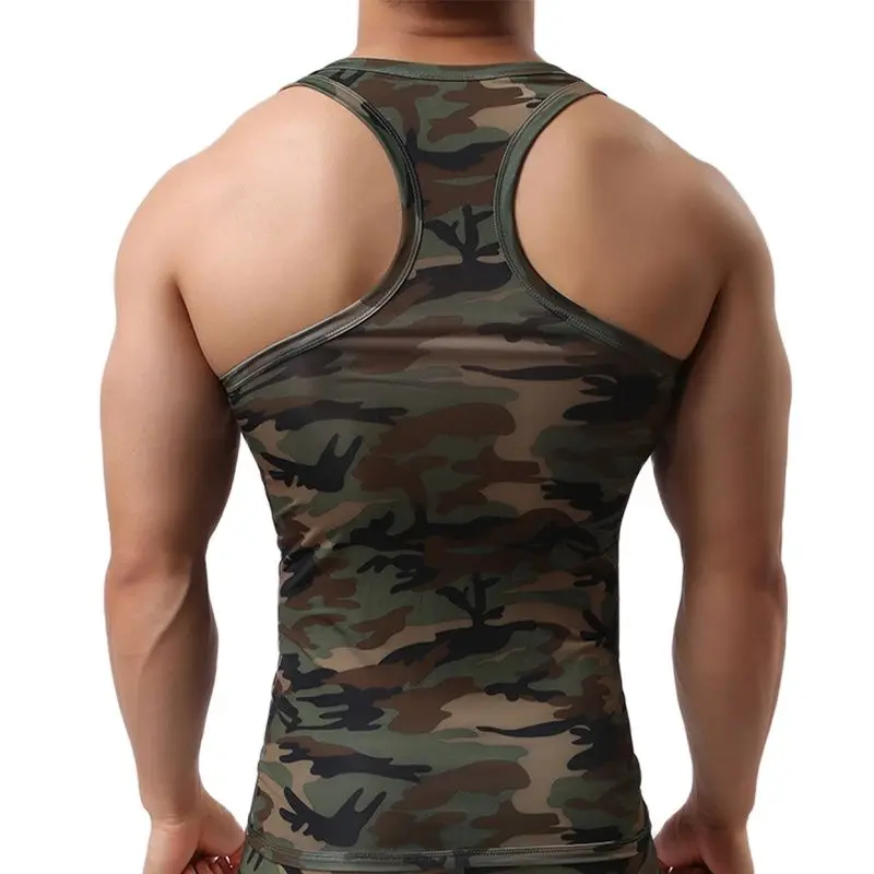 CLEVER-MENMODE Schnell Trocken Männer Tank Top Unterhemd Ärmelloses Shirt Fitness Camouflage Singulett Bodybuilding Weste Elastische Kleidung