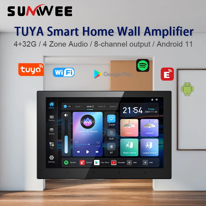 

Smart 4zone Audio System Home Theater Sound Amplifier Wall Android11 WIFI Bluetooth music player TUYA touth screen control panel