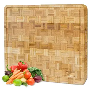 End Grain Bamboo Cutting Board Professional, Butcher Block NonSlip Rubber Feet