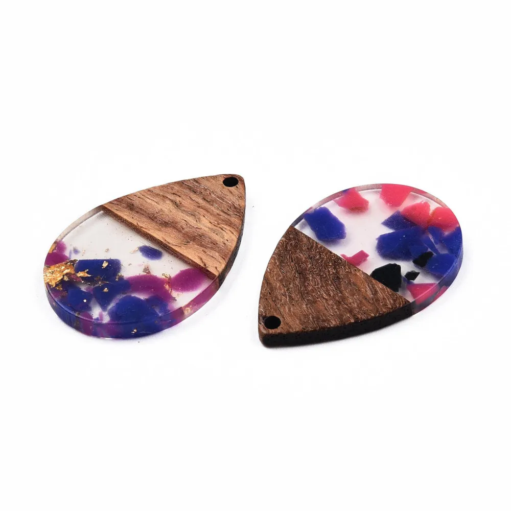 20Pcs Resin Wood Pendants Teardrop Foil Resin Walnut Wooden Earring Charms for Jewelry Vintage DIY Necklace Pendant Craft Making