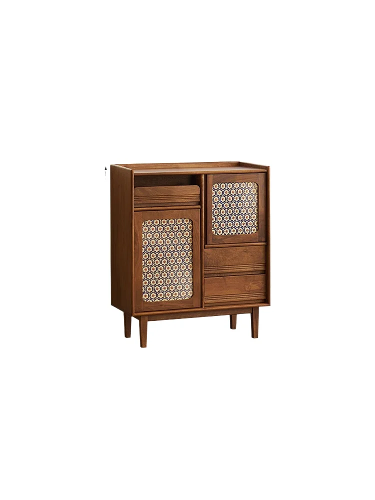 LMM dining side cabinet integrated against the wall intangible cultural heritage rattan storage solid wood storage cabinet